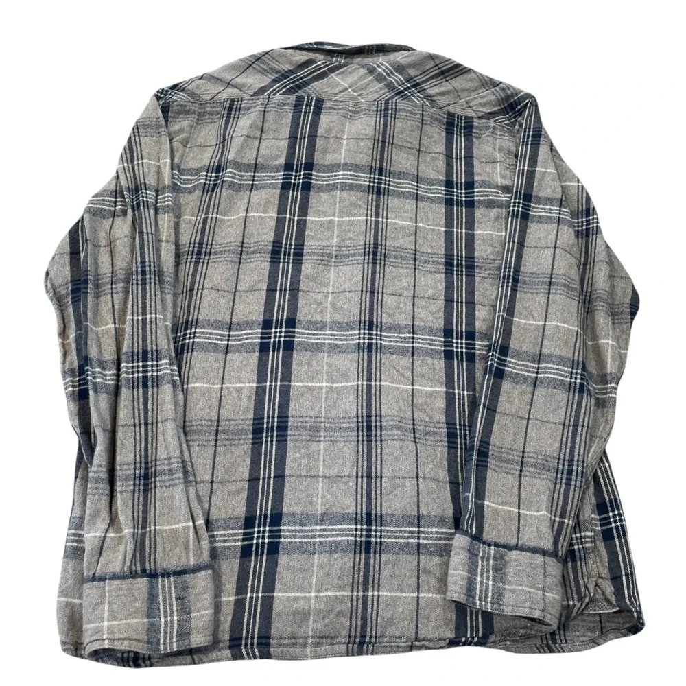 Levis Mens XL Flannel Shirt Gray Navy Blue Plaid Long Sleeve Cotton Red Tab